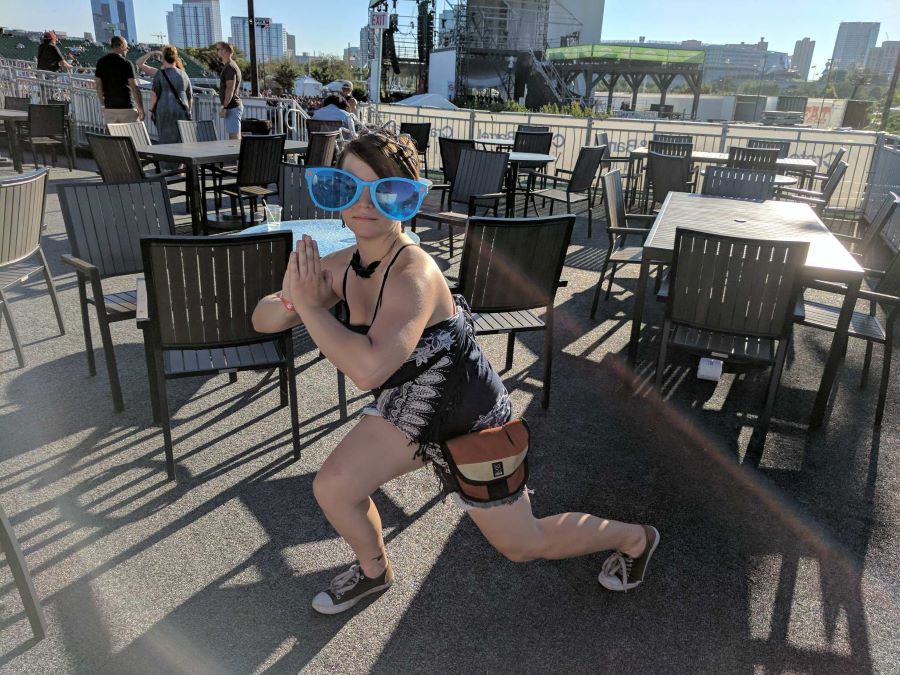 Carmen in sunglasses and tiara at Tour De Fat in Chicago