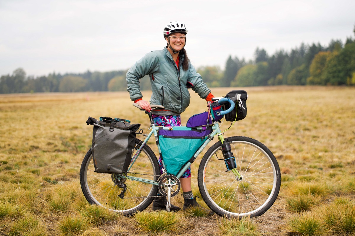 Tessa Hulls and her bicycle