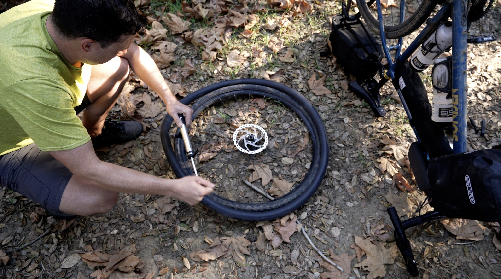 fixing a flat tire 